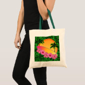 サーフボードおよびハイビスカスの花 トートバッグ (正面(商品))