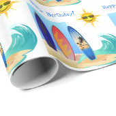 サーフボードおよび日曜日のカッコいいのビーチのハッピーバースデーは振ります ラッピングペーパー (ロールコーナー)