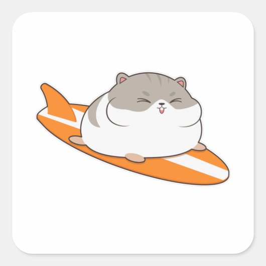 サーフボードでサーファーとしてハムスター スクエアシール (正面)