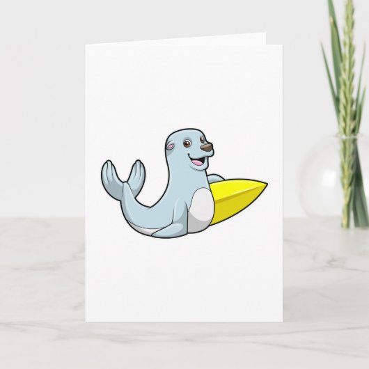 サーフボードでサーフィンするアザラシ カード (正面)