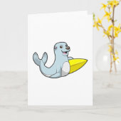 サーフボードでサーフィンするアザラシ カード (黄色い花)