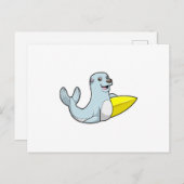 サーフボードでサーフィンするアザラシ ポストカード (正面/裏面)