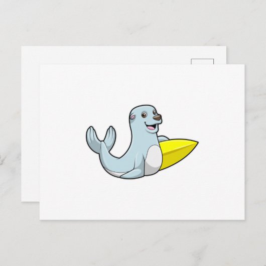 サーフボードでサーフィンするアザラシ ポストカード (正面/裏面)