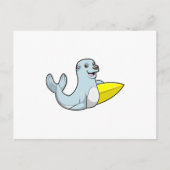 サーフボードでサーフィンするアザラシ ポストカード (正面)