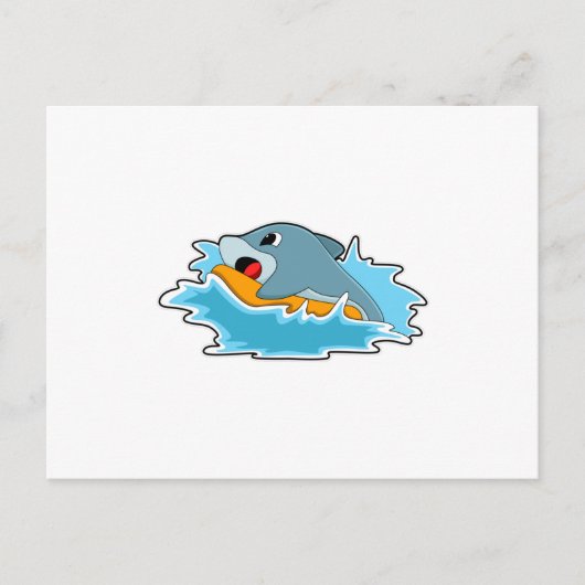 サーフボードでサーフィンするイルカ ポストカード (正面)