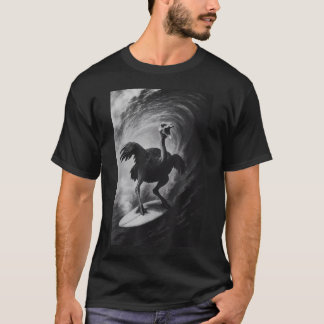 サーフボードでサーフィンするダチョウの自撮り サファリ おもしろTシャツ Tシャツ