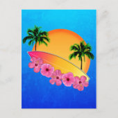 サーフボードとハイビスカスの花 ポストカード (正面)