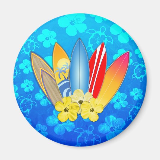 サーフボードとハイビスカスの花 マグネット (正面)
