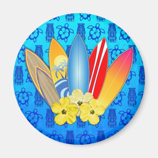 サーフボードとハイビスカスの花 マグネット (正面)