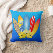 サーフボードとハイビスカス クッション (ブランケット)