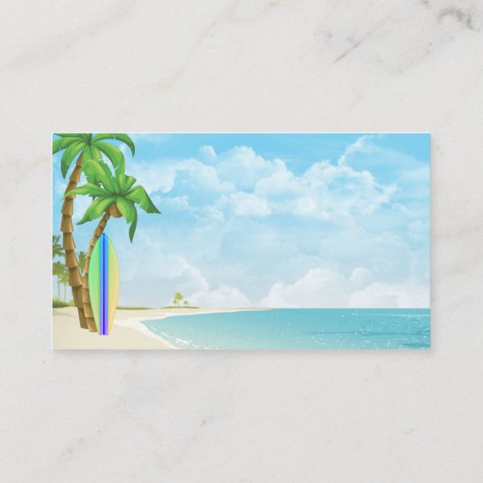 サーフボードとパームツリー | QRコード熱帯ビーチ 名刺 (裏面)