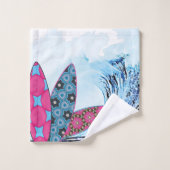 サーフボードと波 バスタオルセット (ウォッシュタオル)