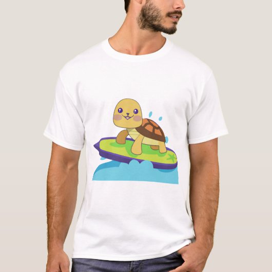 サーフボードに乗ったカメ Tシャツ (正面)