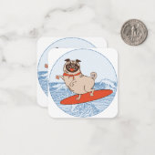 サーフボードに乗って幸せなパグ犬に波 ノートカード (正面/裏面インサイチュ)