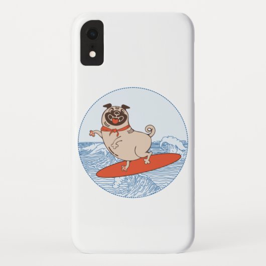サーフボードに乗って幸せなパグ犬に波 Case-Mate iPhoneケース (裏面)
