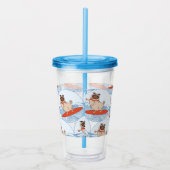 サーフボードのスカーフバンドで波乗りハッピーパグ犬 アクリルタンブラー (右)