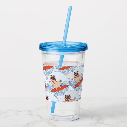 サーフボードのスカーフバンドで波乗りハッピーパグ犬 アクリルタンブラー (裏面)