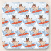 サーフボードのスカーフバンドで波乗りハッピーパグ犬 コースター (正面)