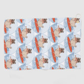 サーフボードのスカーフバンドで波乗りハッピーパグ犬 ゴルフタオル (横)