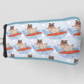 サーフボードのスカーフバンドで波乗りハッピーパグ犬 ゴルフヘッドカバー (正面)