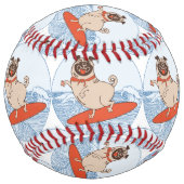 サーフボードのスカーフバンドで波乗りハッピーパグ犬 ソフトボール (裏面)