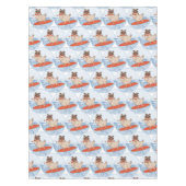 サーフボードのスカーフバンドで波乗りハッピーパグ犬 テーブルクロス (正面)