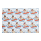 サーフボードのスカーフバンドで波乗りハッピーパグ犬 枕カバー (裏面-左)