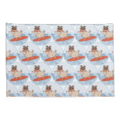 サーフボードのスカーフバンドで波乗りハッピーパグ犬 枕カバー (裏面-右)