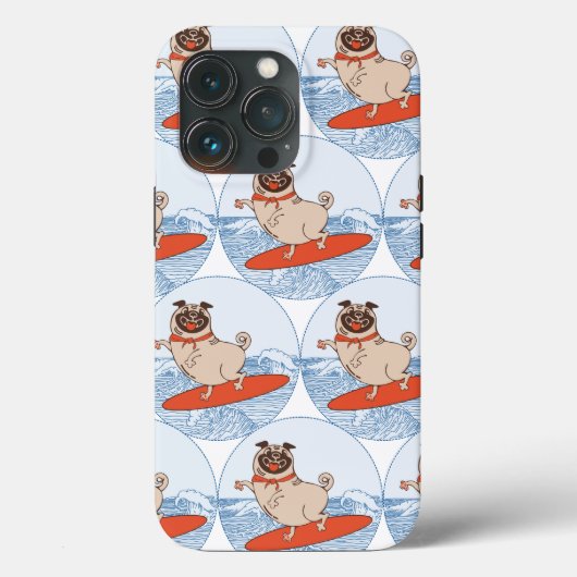 サーフボードのスカーフバンドで波乗りハッピーパグ犬 Case-Mate iPhoneケース (裏面)