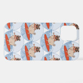 サーフボードのスカーフバンドで波乗りハッピーパグ犬 iPhoneケース (裏面横)