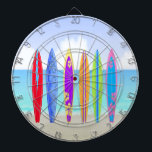 サーフボードのビーチの投げ矢板 ダーツボード<br><div class="desc">サーフボードは投げ矢板特徴を砂、海および空の6杯の多彩に飾られたサーフボードが付いているビーチの背景浜に引き上げます。 あなたの生命のサーファーのための完全なギフト。   6本の真鍮の投げ矢(3つの米国旗の投げ矢飛行および3つのイギリスの投げ矢飛行)を含んでいます。 正規のサイズ板(18"直径、1"厚く)。 アルミニウムフレームおよびぶら下がったなホックによって終えられる。 
このデザインは元のartwork© www.delightful-doodles.comを使用して作成されました</div>