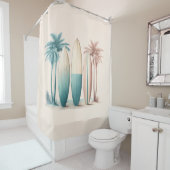 サーフボードのヤシの木レトログリーン黄色 シャワーカーテン (インサイチュ)