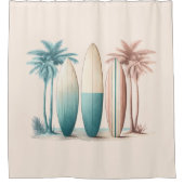 サーフボードのヤシの木レトログリーン黄色 シャワーカーテン (正面)