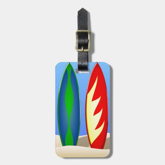 サーフボードのレトロの波 ラゲッジタグ (正面縦)