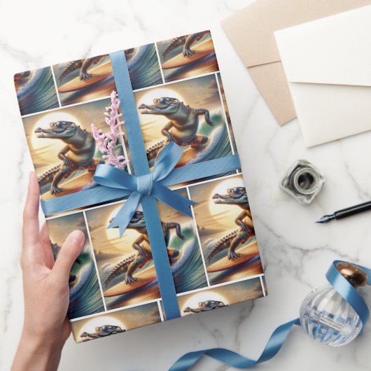 サーフボードのワニ ラッピングペーパー (ギフト)