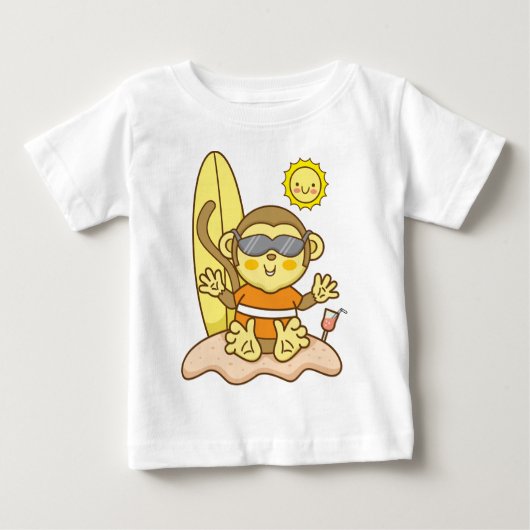 サーフボードの赤ちゃん猿 ベビーTシャツ (正面)