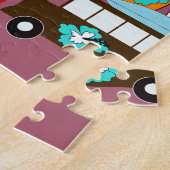 サーフボードはつまらないサーフィンのヒッピーのバンを浜に引き上げます ジグソーパズル (側面)