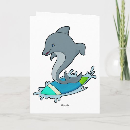サーフボードを持つサーファーとしてのイルカ カード (裏面)