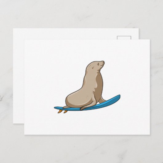 サーフボードを持つサーファーとしてのゴムアザラシ ポストカード (正面/裏面)