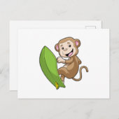 サーフボードを持つサーファーとしてのサル ポストカード (正面/裏面)