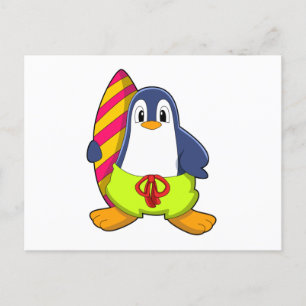 サーフボードを持つサーファーとしてのペンギン ポストカード