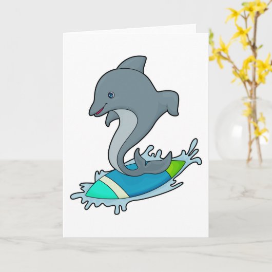 サーフボードを持つサーファーとしてドルフィン カード (黄色い花)