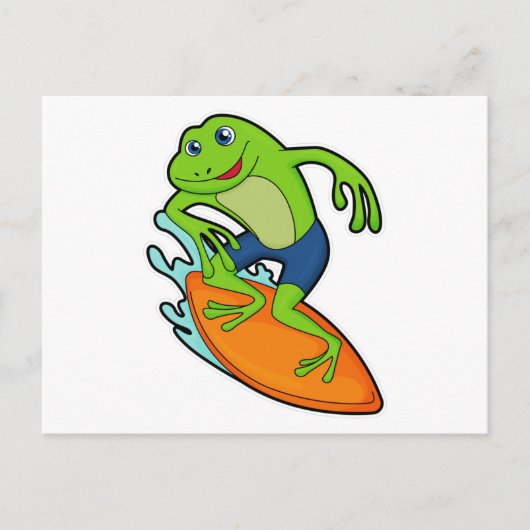 サーフボードを持つサーファーのようなカエル ポストカード (正面)