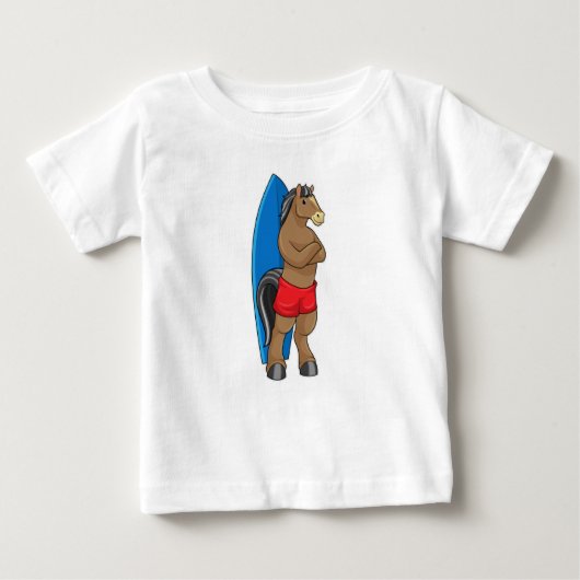 サーフボードを持つサーファーの馬 ベビーTシャツ (正面)