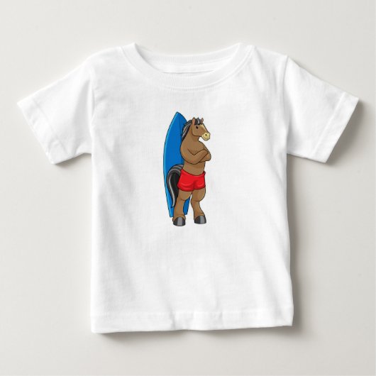 サーフボードを持つサーファー馬 ベビーTシャツ (正面)