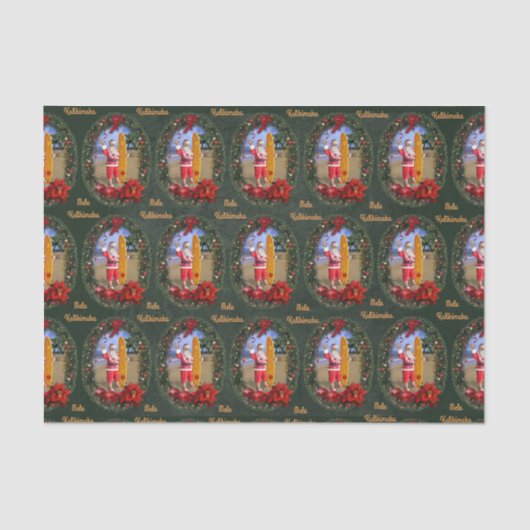 サーフボードを持つハワイアンサンタ 薄葉紙 (正面)