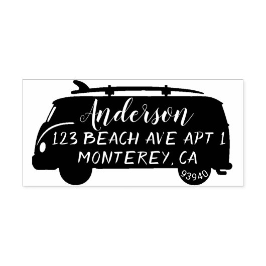 サーフボードアドレススタンプ付き可愛いバス ラバースタンプ (インプリント)