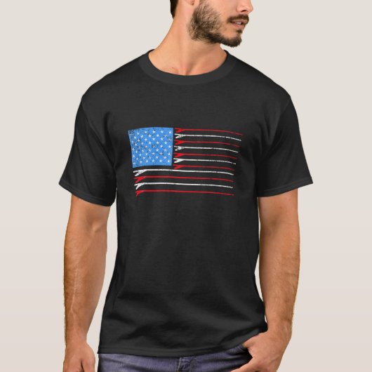 サーフボードアメリカ国旗サーファーTシャツ Tシャツ (正面)