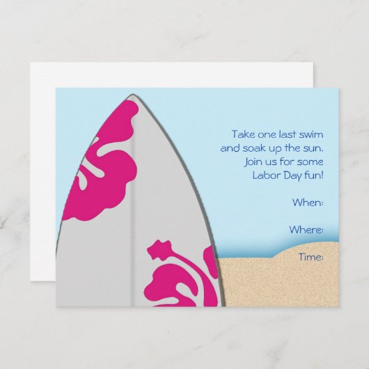 サーフボードオンザビーチパーティの招待状 招待状 (正面/裏面)