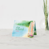 サーフボードオンビーチウォーターカラーサマールアウ（ハワイ式宴会） サンキューカード (正面)